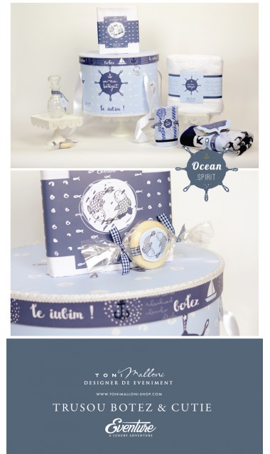Trusou de botez brodat cu elemente nautice, navy, Ocean 4